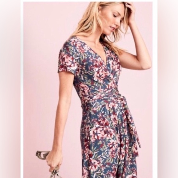 Garnet Hill Floral Wrap Dress Stretch Jersey Medium - Picture 1 of 14